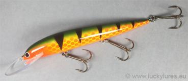 Preview: Karikko Wobbler, Länge: 13 cm, Farbe: Orange Perch 113, schwimmend, von Suomen Uistin The Finnish Lure Company (Jarmo Rapala)